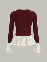 Contrast-Paneled Pleated Peplum T-Shirt