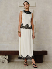 Lace Trim Top and Maxi Skirt Set