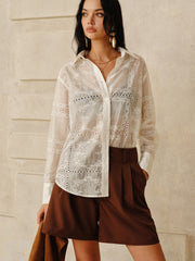 Semi-Sheer Embroidered Eyelet Shirt