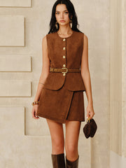 Suede Metal Button Vest