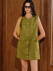 Suede Metal Button Mini Dress