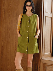 Suede Metal Button Mini Dress