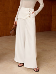 Asymmetric Button Mid-Waist Wide-Leg Pants