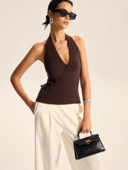 Halter Neck Backless Knit Top