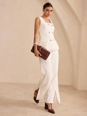 Tweed Fringe Trim Button Vest