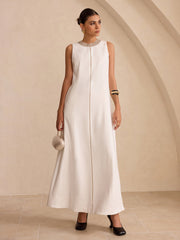 Hand-Beaded Neckline Pocket Maxi Dress