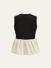 V-Neck Ruffle Hem Contrast Panel Top