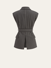 Cotton-Blend Striped Belted Longline Vest