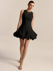 Semi-Sheer Ruffled Hem Mini Dress
