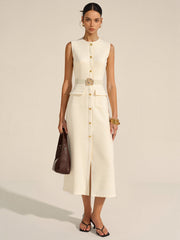 Button-Front Belted Maxi Dress