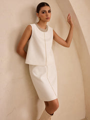 Hand-Beaded Sleeveless Top and Skirt Set