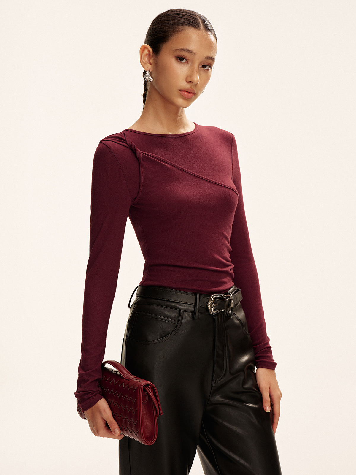 Asymmetric Twist Long-Sleeve Top