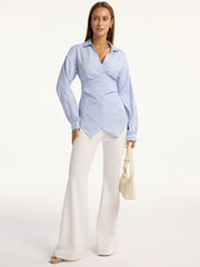 Striped Wrap Back Tie Shirt