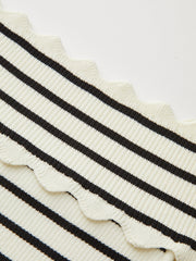 Striped Off-Shoulder Metal Button Knit Top