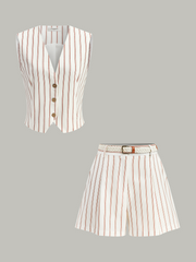 Belted Striped Shorts Set
