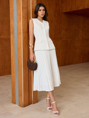 Elasticated Waist Pleated Midi Skirt