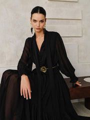 Chiffon Maxi Dresse Set with Scarf and Liner
