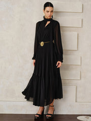 Chiffon Maxi Dresse Set with Scarf and Liner