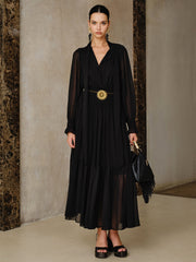 Chiffon Maxi Dresse Set with Scarf and Liner
