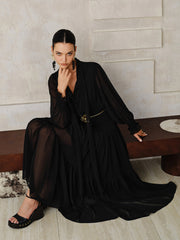 Chiffon Maxi Dresse Set with Scarf and Liner