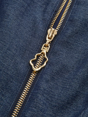 Denim Short Sleeved Zip-Front Mini Dress