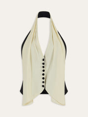 Color-Block Halter Neck Backless Button Top