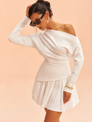 Asymmetric One-Shoulder Top and Ruffled Skirt Set