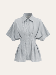 Cinched Waist Striped Button Shirt