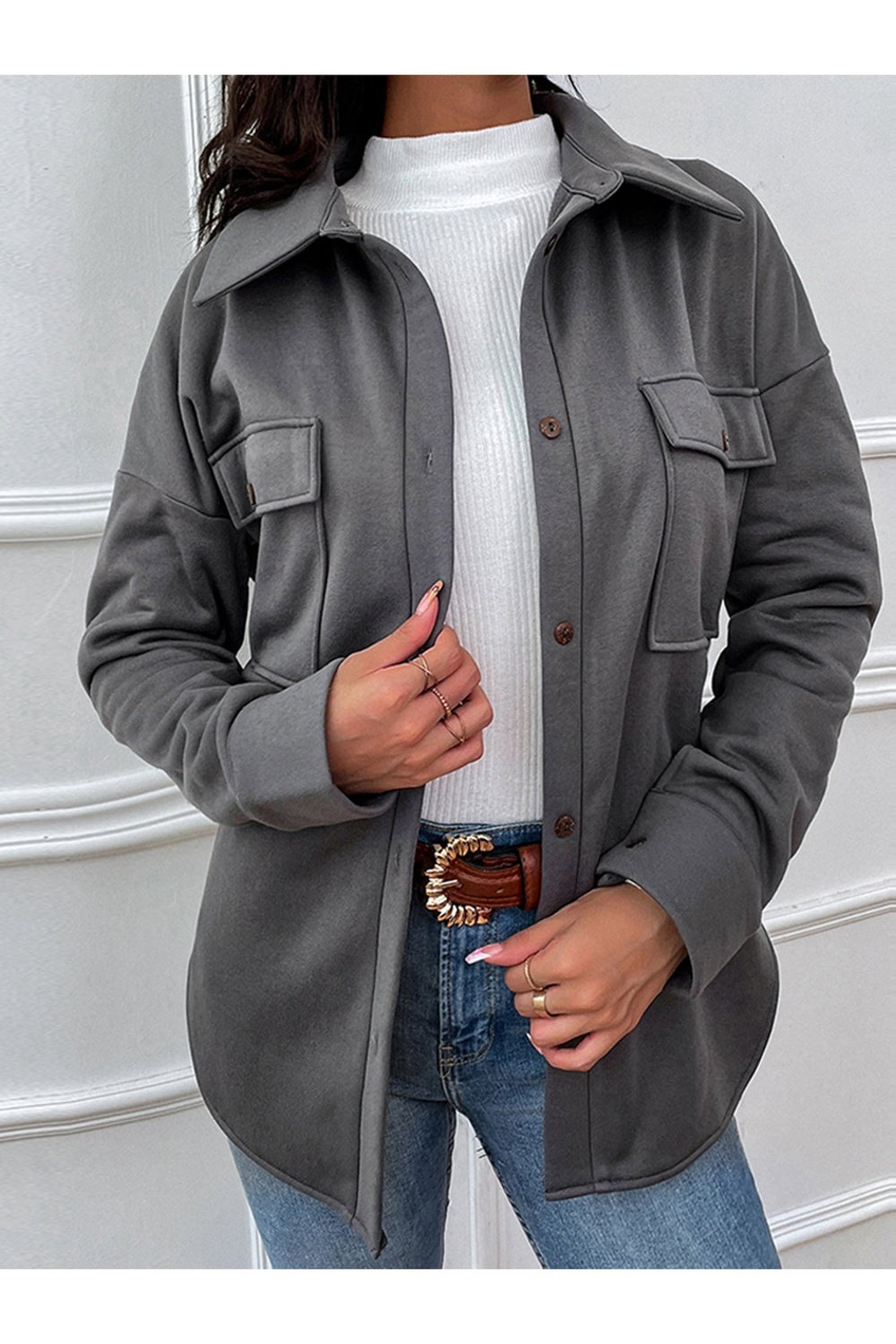 Button Down Dropped Shoulder Coat