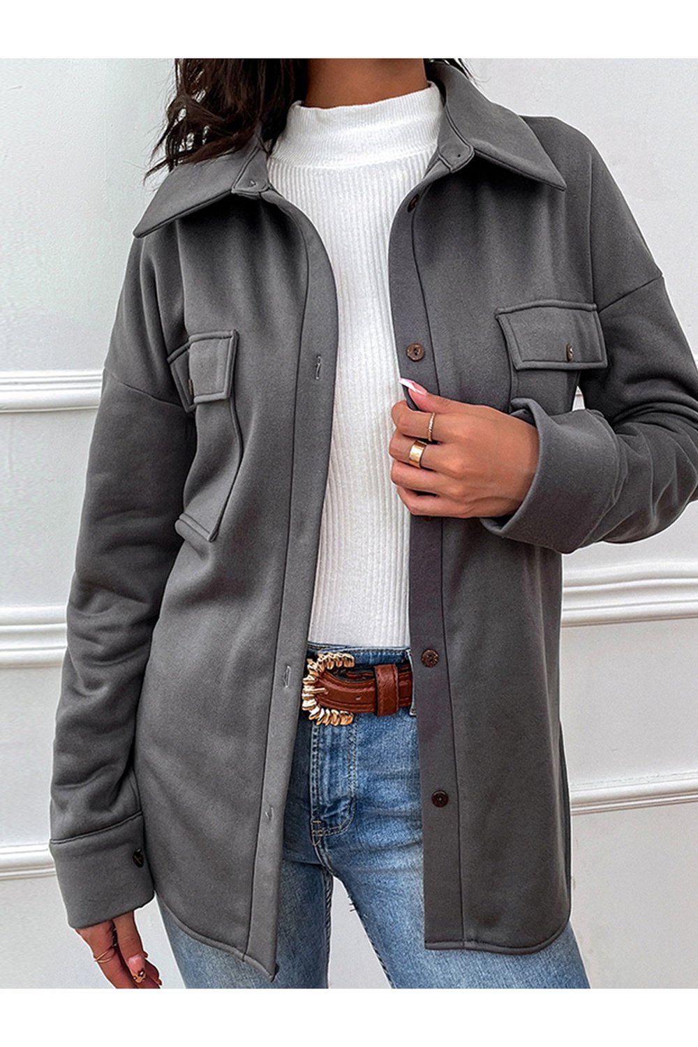 Button Down Dropped Shoulder Coat