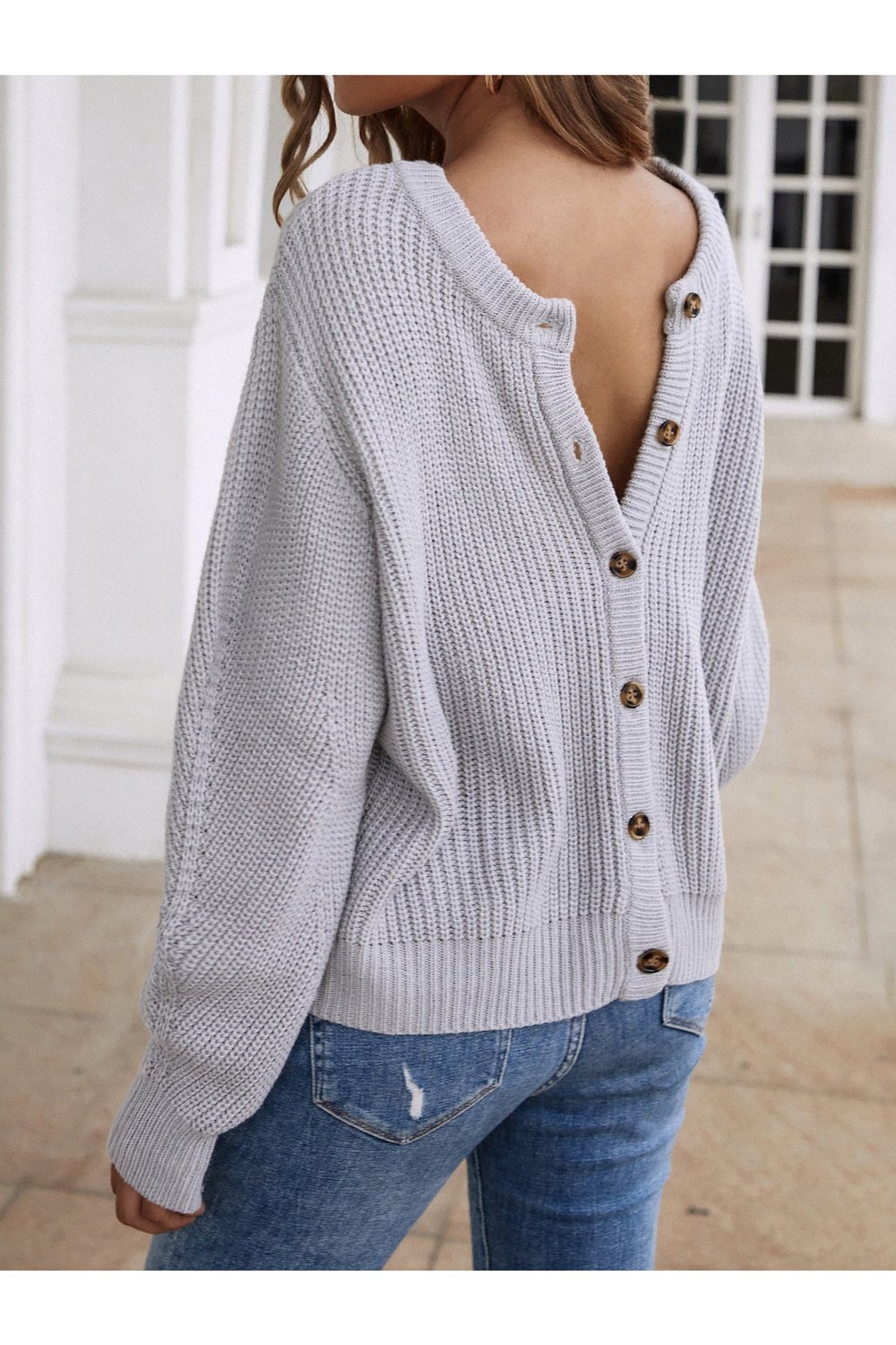 Button Down Rib-Knit Reversible Sweater