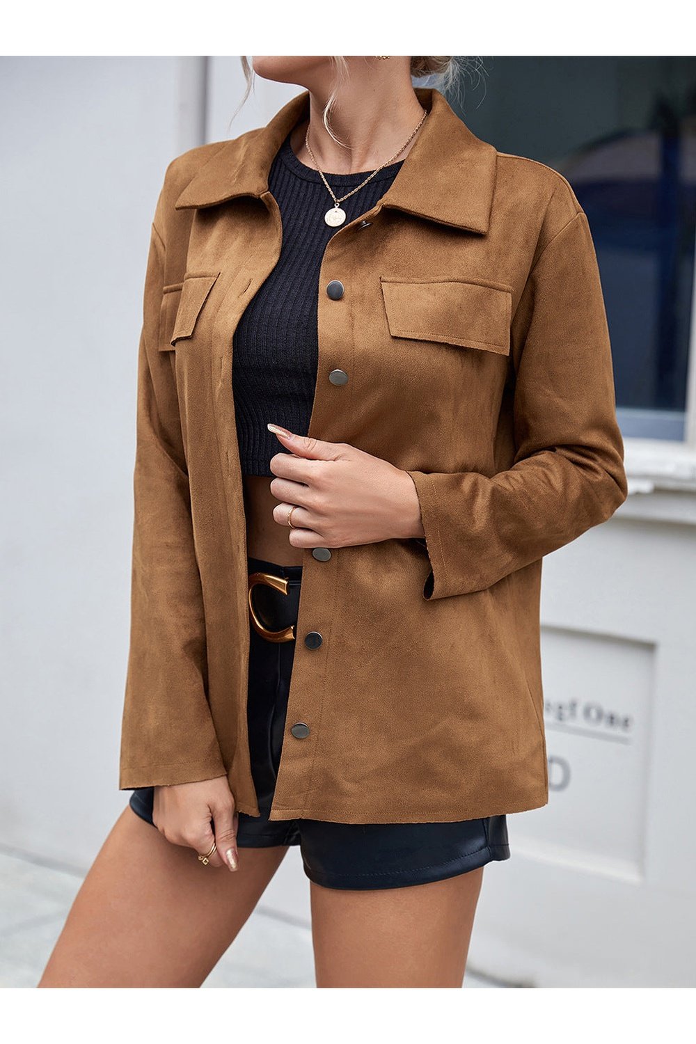 Button Front Collared Drop Shoulder Jacket