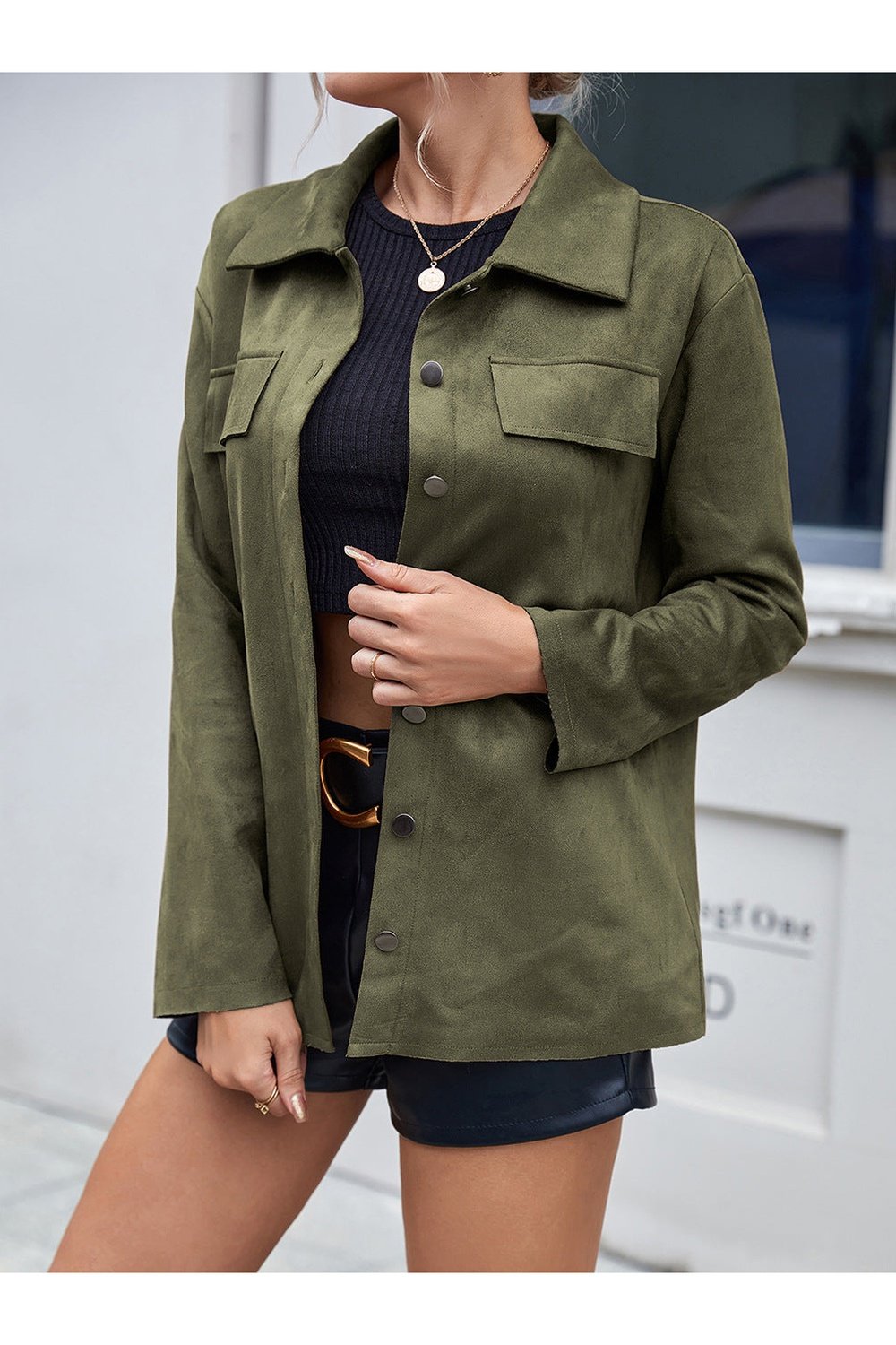 Button Front Collared Drop Shoulder Jacket