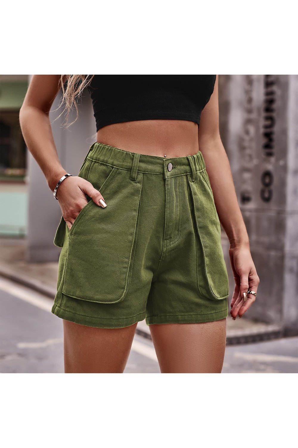 Buttoned Cargo Denim Shorts