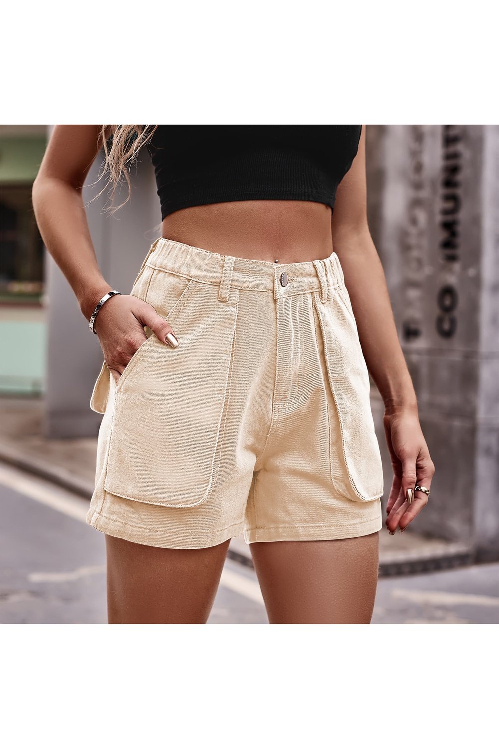 Buttoned Cargo Denim Shorts