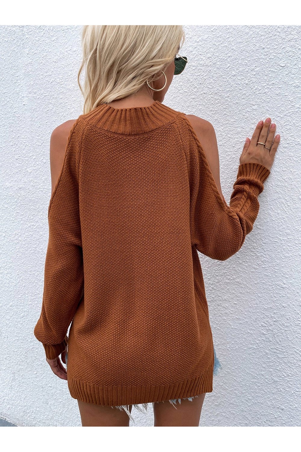 Cable-Knit Cold Shoulder Sweater