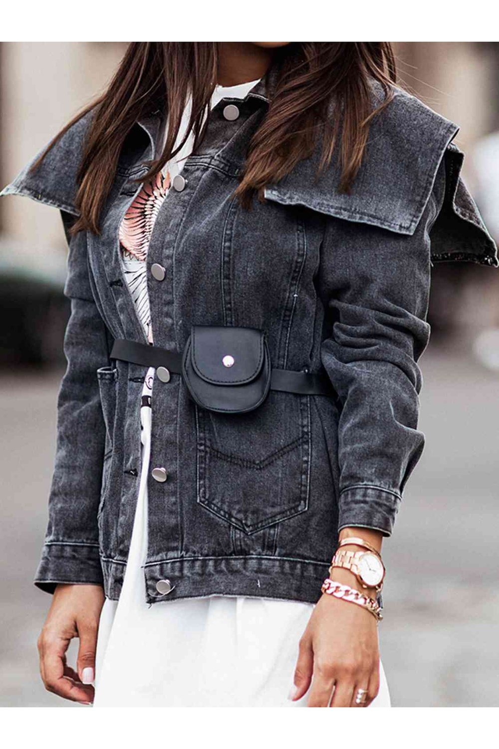 Collared Neck Button Down Denim Jacket