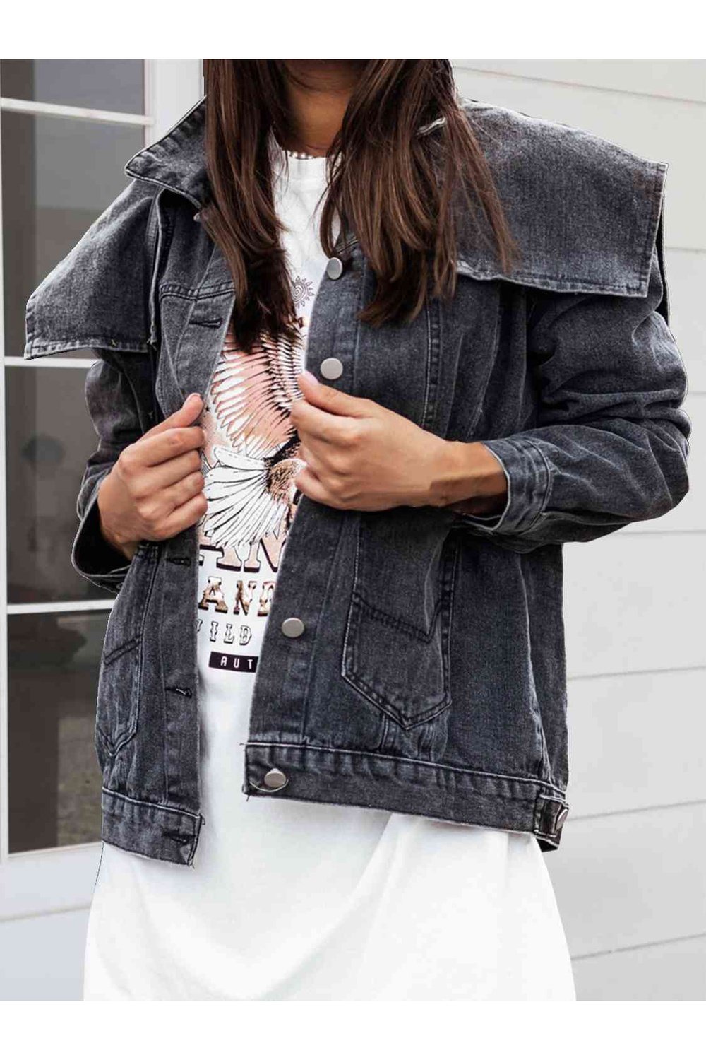 Collared Neck Button Down Denim Jacket