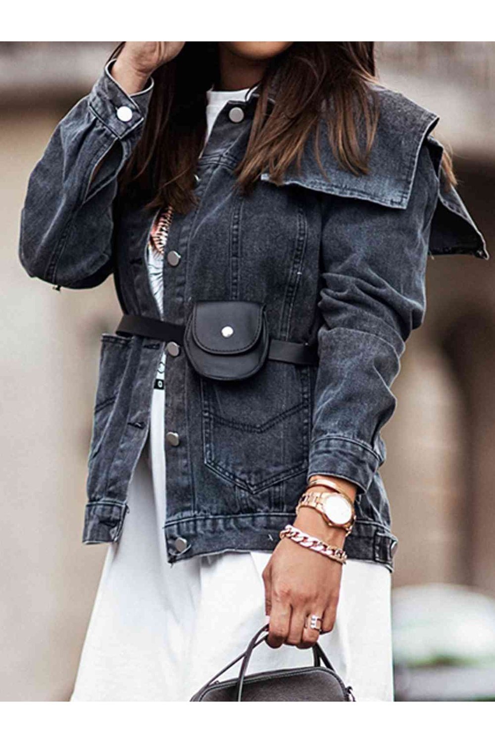 Collared Neck Button Down Denim Jacket