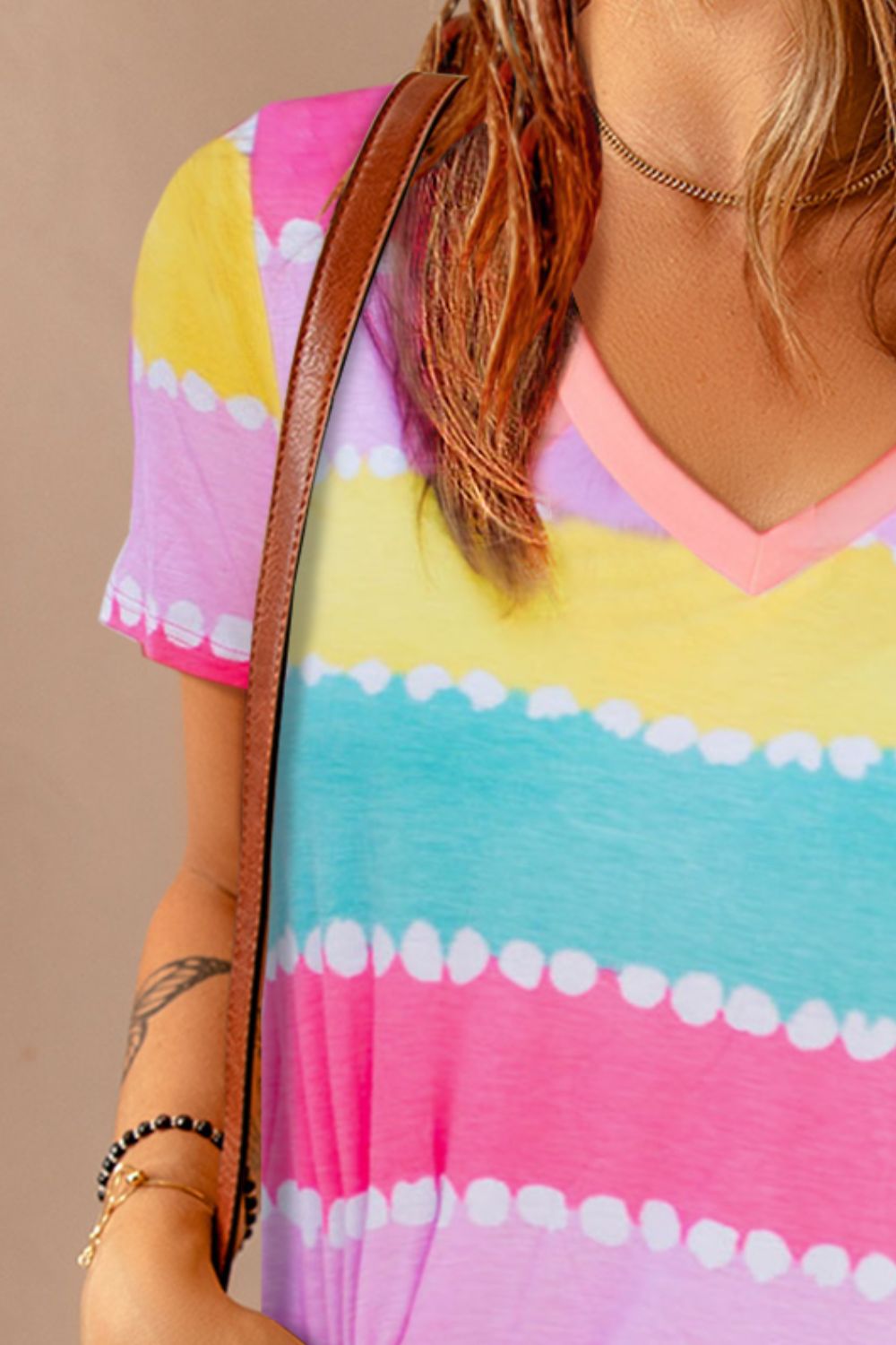 Color Block V-Neck Short Sleeve Tee