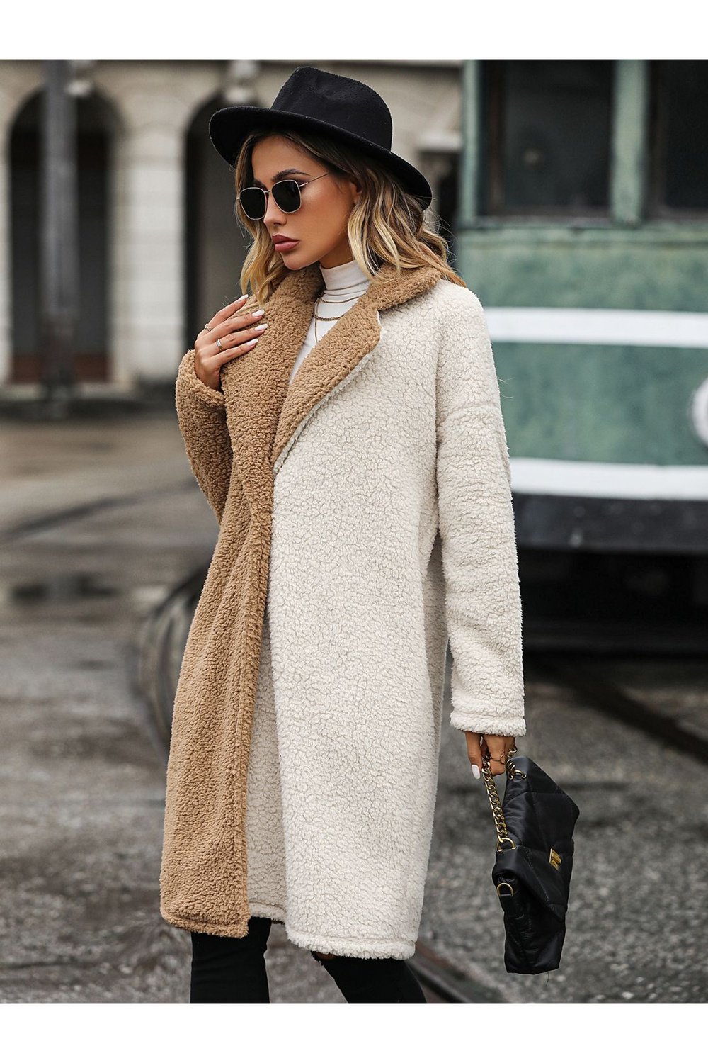 Contrast Dropped Shoulder Sherpa Coat