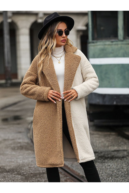 Contrast Dropped Shoulder Sherpa Coat