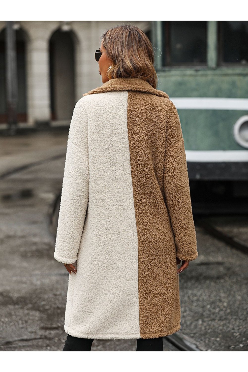 Contrast Dropped Shoulder Sherpa Coat