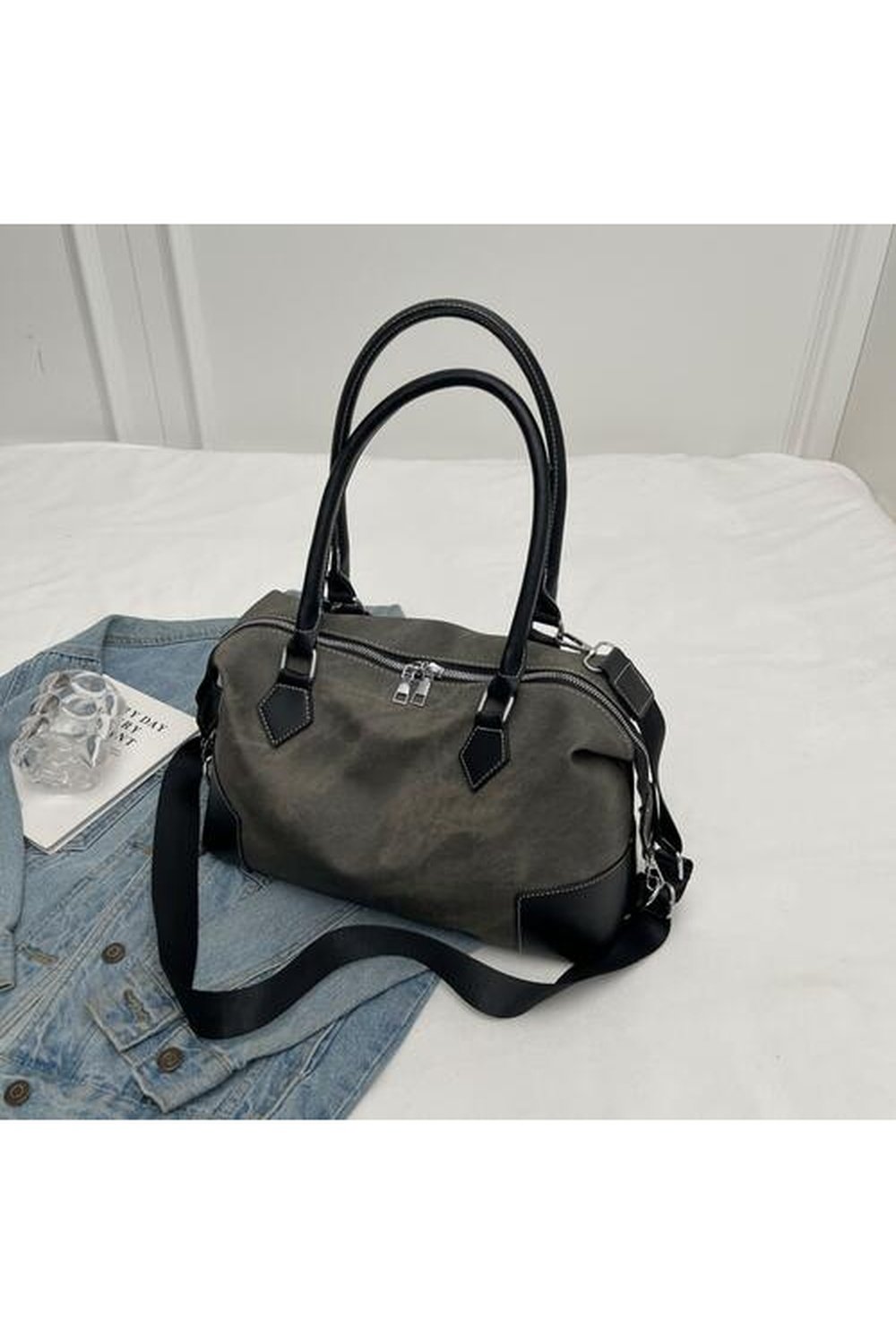 Contrast PU Leather Shoulder Bag