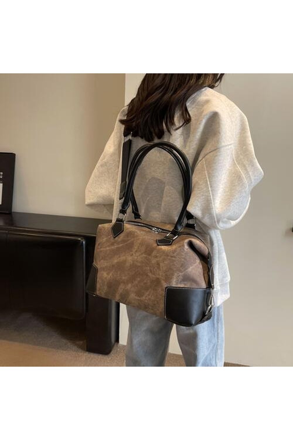 Contrast PU Leather Shoulder Bag