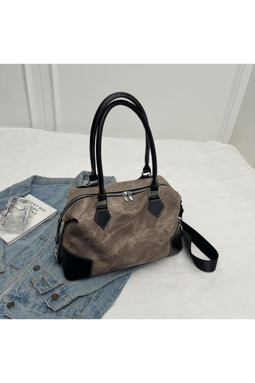 Contrast PU Leather Shoulder Bag