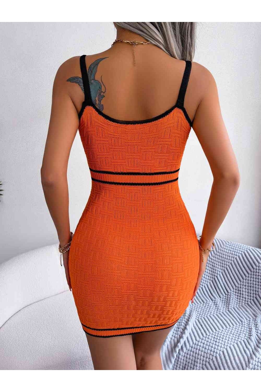 Contrast Spaghetti Strap Cutout Sweater Dress