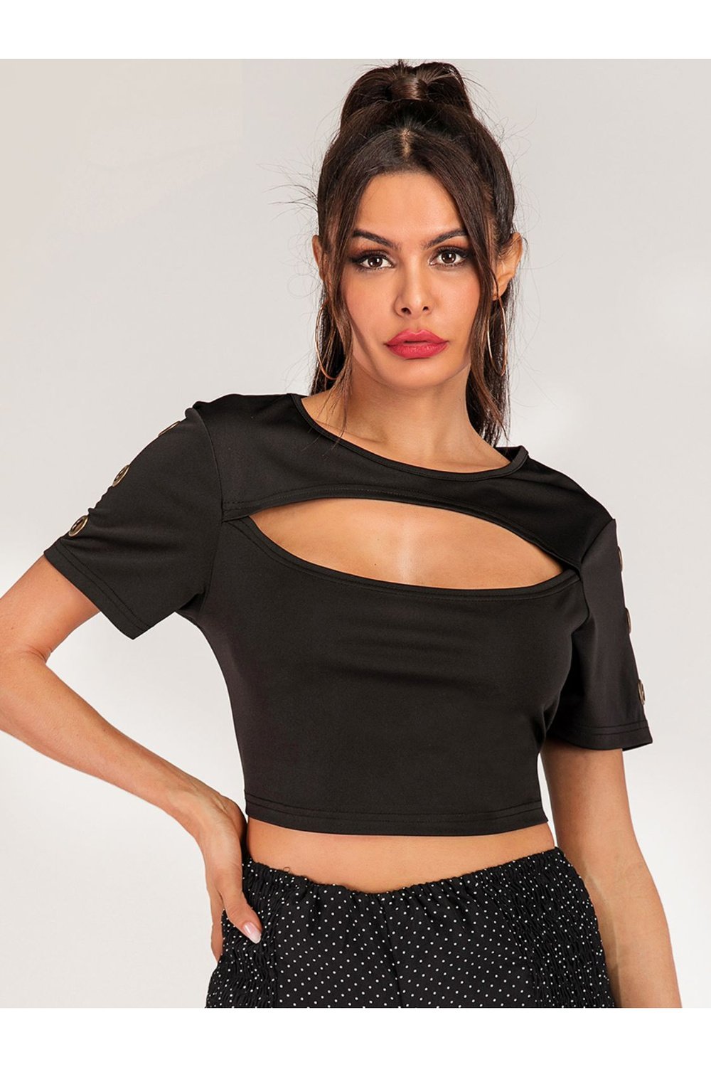 Cutout Grommet Detail Cropped Tee