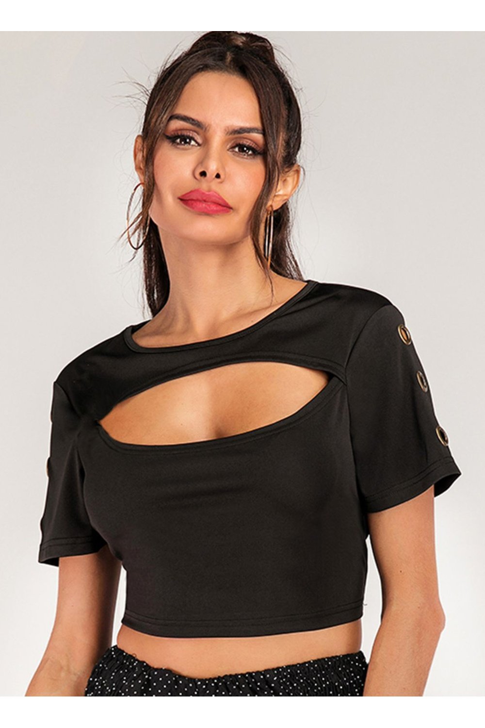 Cutout Grommet Detail Cropped Tee