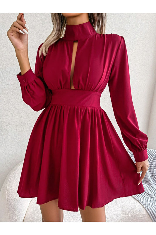 Cutout Turtleneck A-Line Mini Dress